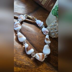 Elegant White and Brown Beaded Necklace